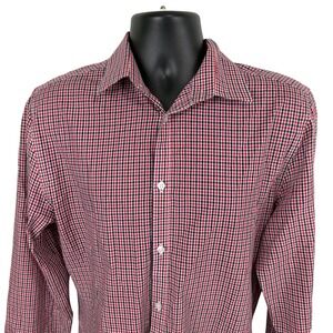 H&M Slim Fit Gingham Check Dress Shirt Red Black White Men's Large Easy Iron